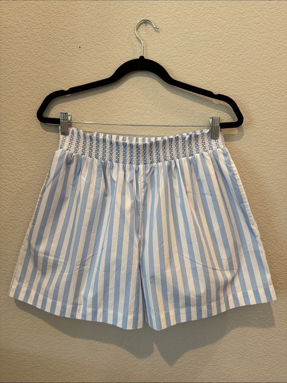 Draper James 💙🤍 High-Waist Blue & White Striped Smocked Waist Shorts